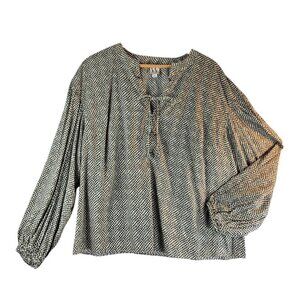 Longsleeve Blouson Sleeve Peasant Blouse 1X Worthington Drawstring Cheetah Print